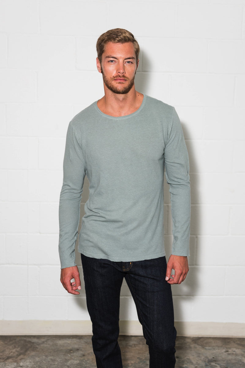 Men's Linen Blend Crew Neck Long Sleeve