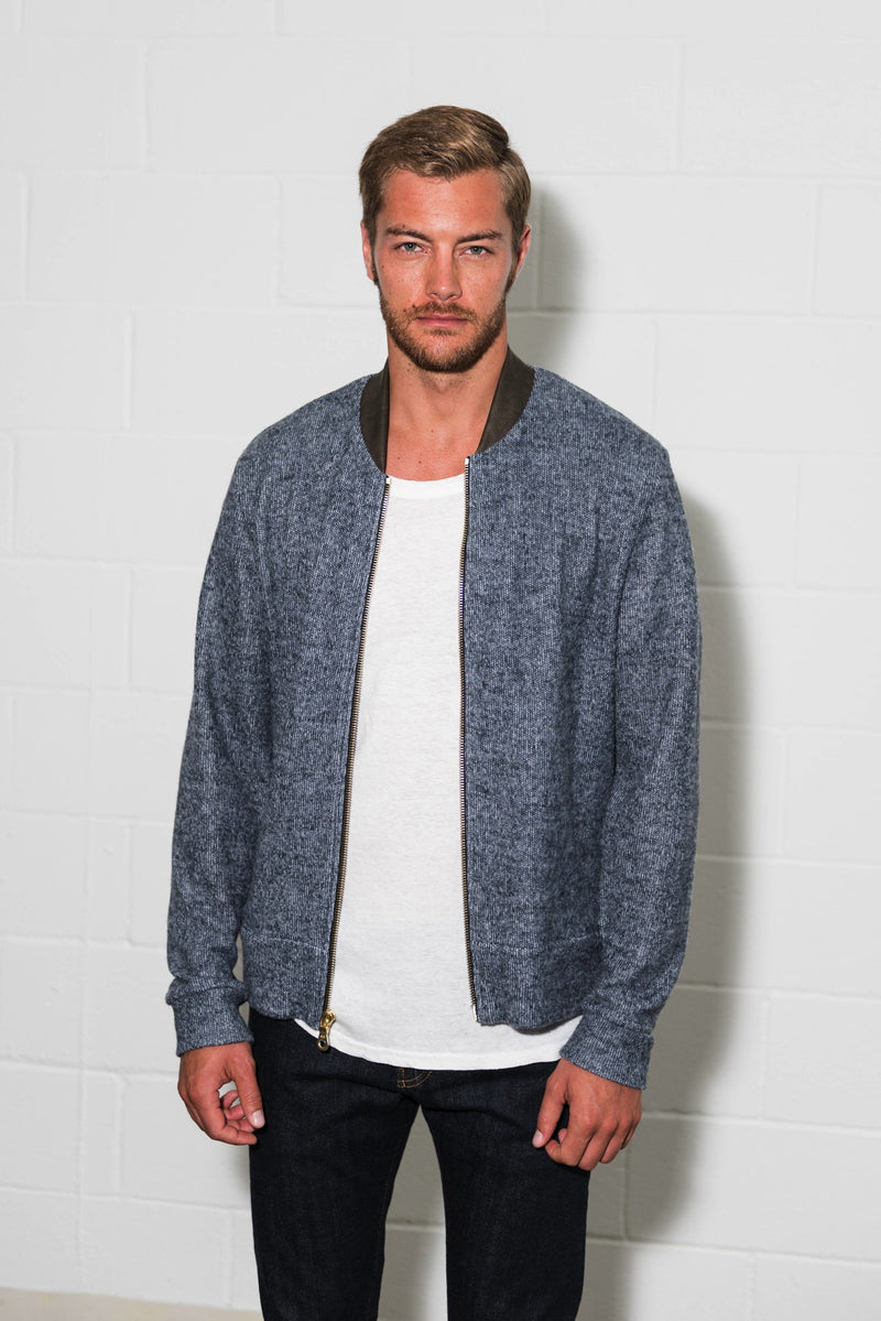 Men's Soft Knit Melange Bomber Jacket — Navy