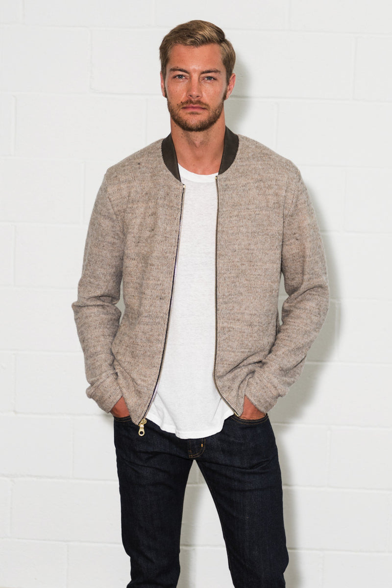 Men's Soft Knit Melange Bomber Jacket — Camel