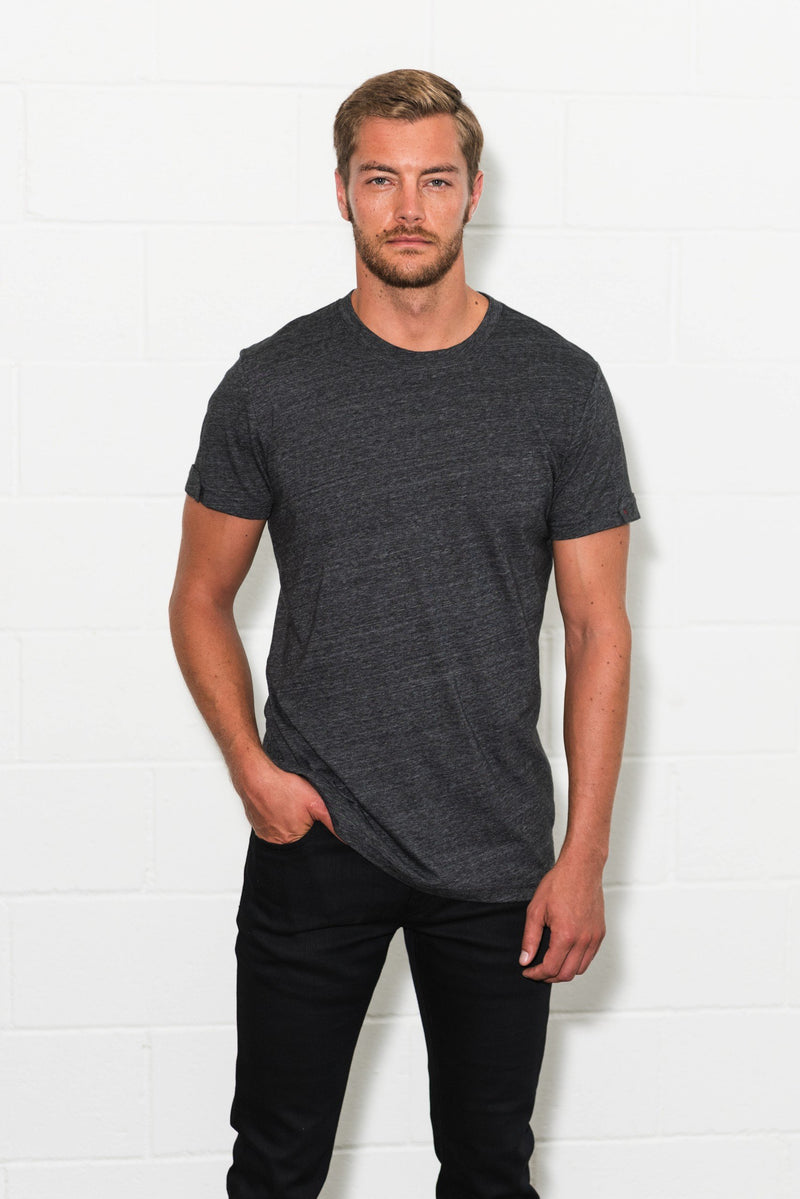 Men's Tri-Blend Tab Sleeve Tee — Charcoal Black