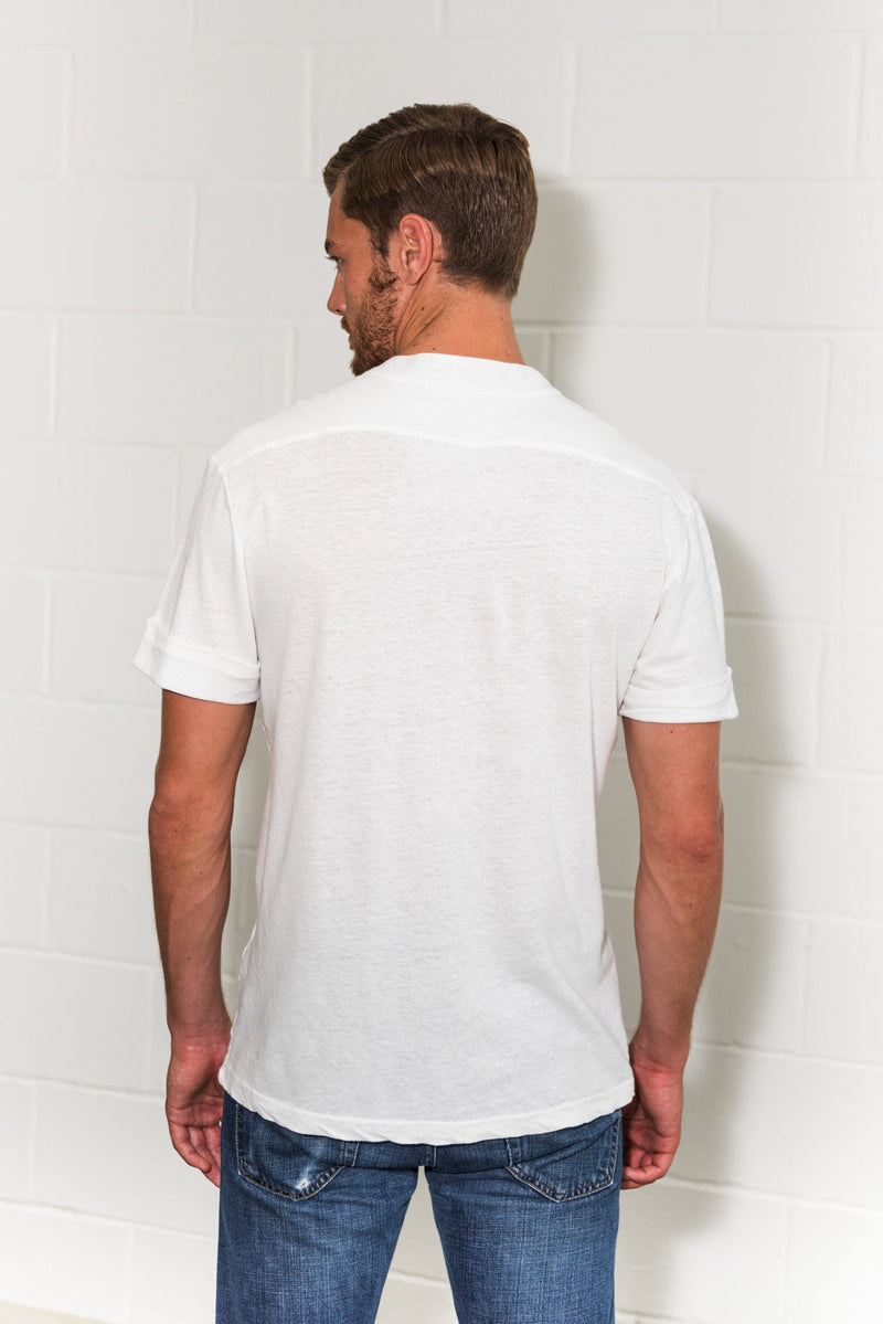 Men's Cotton Linen Snap-Up Mock Neck Tee