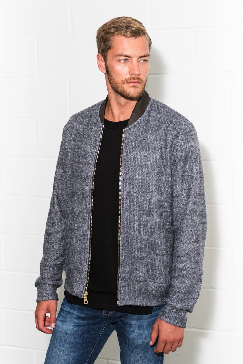 Men's Soft Knit Melange Bomber Jacket — Grey