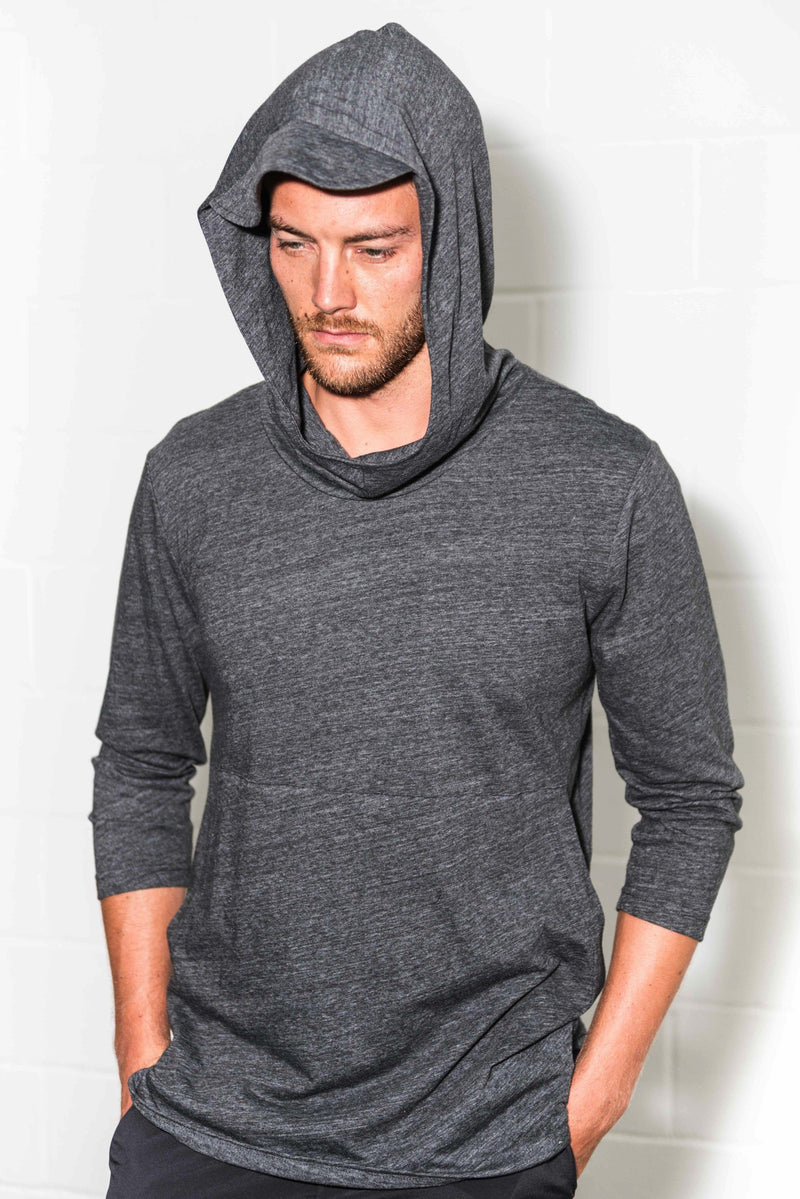 Men's 3/4 Sleeve Cowl Neck Visor Hoodie