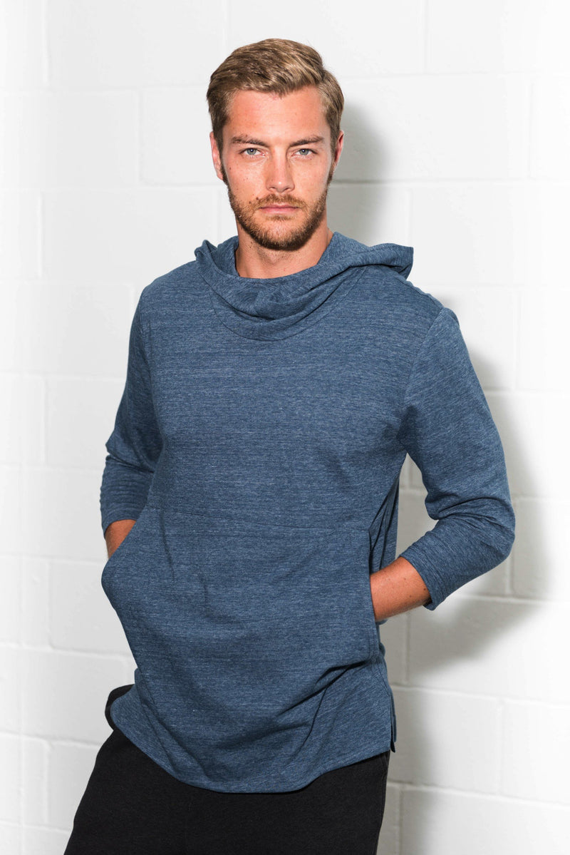 Men's 3/4 Sleeve Cowl Neck Visor Hoodie