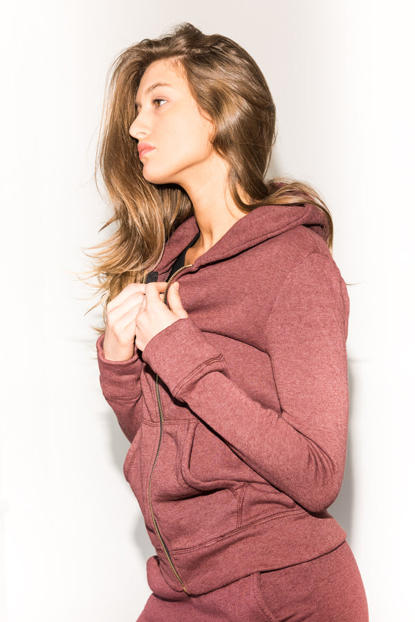 WOMEN'S FRENCH TERRY ZIP FRONT HOODIE - MAROON