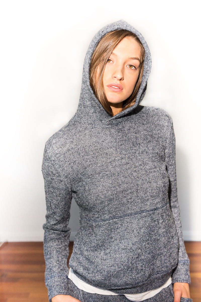 Women's Melange Knit Pullover Hoodie - Navy — Navy