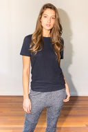 Women's Linen Blend Wide Neck Tee - Navy - view 2