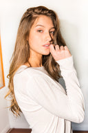 Women's Linen Blend Wide Cuff Long Sleeve Tee - White - view 2