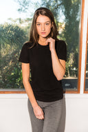 Women's Linen Blend Wide Neck Band Tee - Black