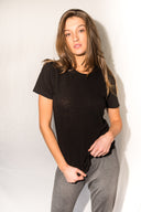 Women's Linen Blend Wide Neck Band Tee - Black - view 3