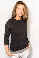 Women's French Terry Relaxed Fit Pullover Sweatshirt - Black