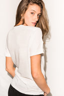Women's Linen Blend Raw Neck Curved Pocket Tee - White - view 3