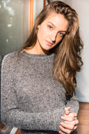 Women's Melange Knit Pullover Sweatshirt - Black - view 2