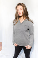 Women's French Terry Raw Neck Pocket Sweater - Heather Grey - view 3