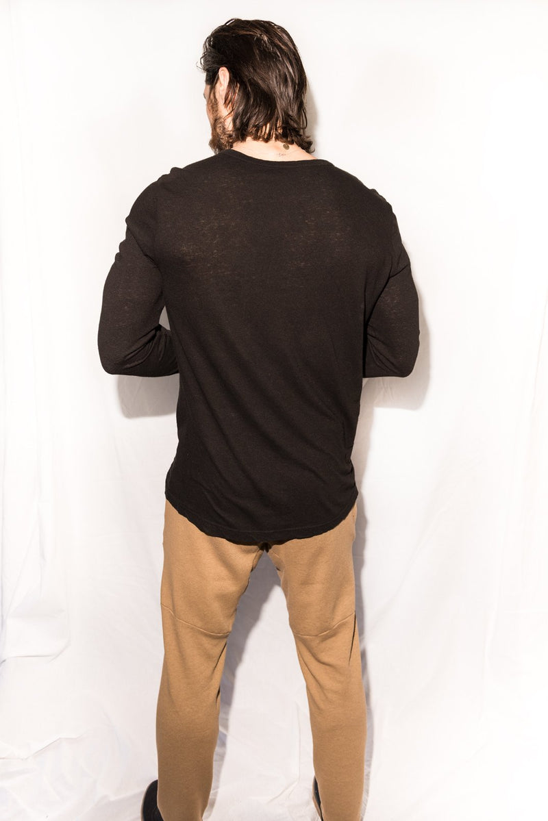 Men's Linen Blend Wide Cuff Long Sleeve Tee