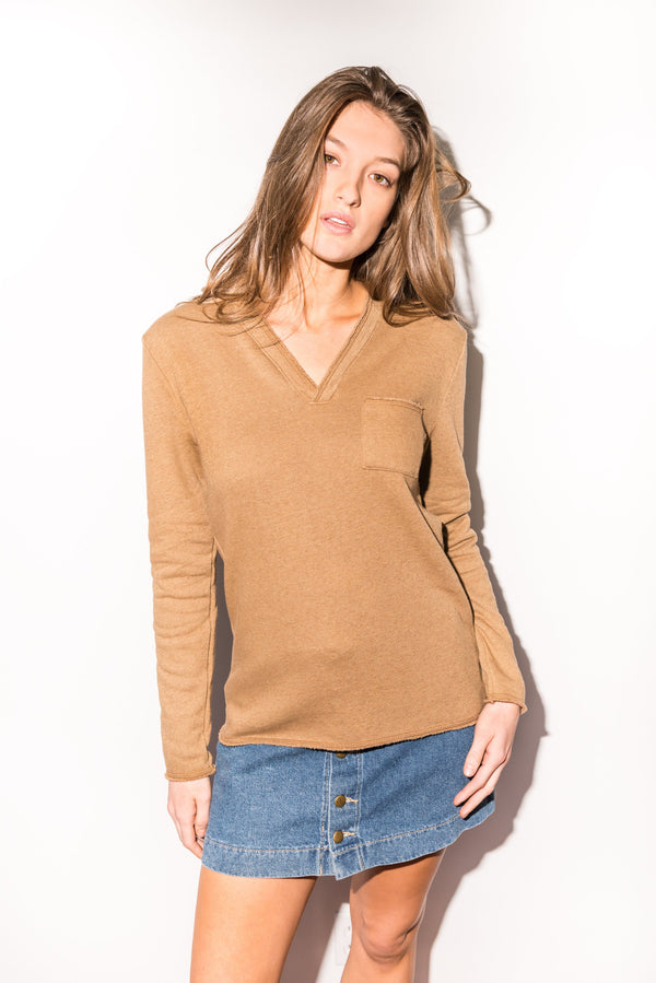 Women's French Terry Raw Neck Pocket Sweater