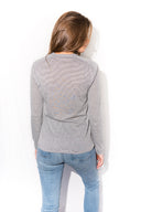 Women's Henley Long Sleeve Shirt - Grey/White Stripe - view 3