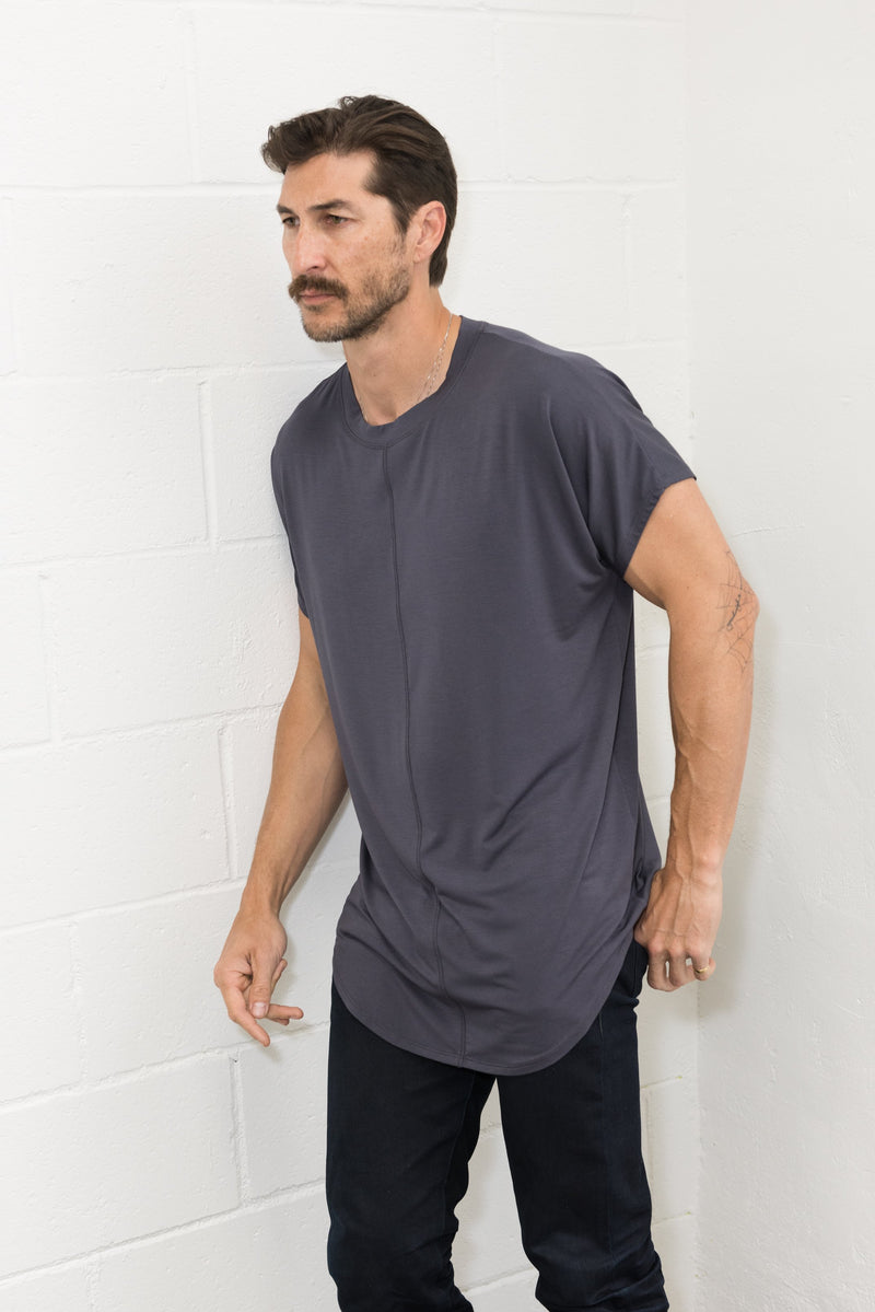 Men's Modal Center Stitch Curved Bottom Crew Neck Tee — Graphite
