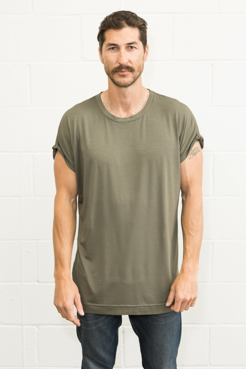 Men's Modal Hi-Lo Crew Neck Tee — Army