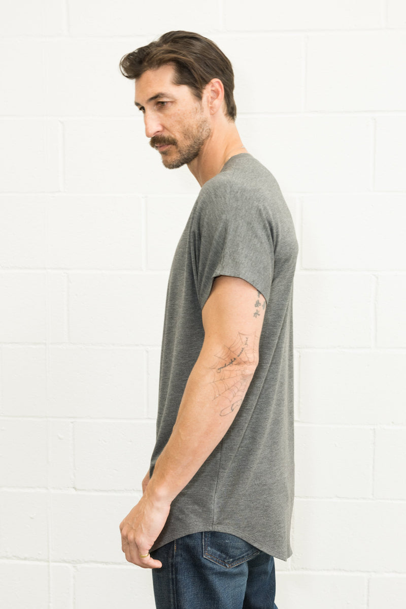 Men's Modal Center Stitch Curved Bottom Crew Neck Tee — Heather Grey