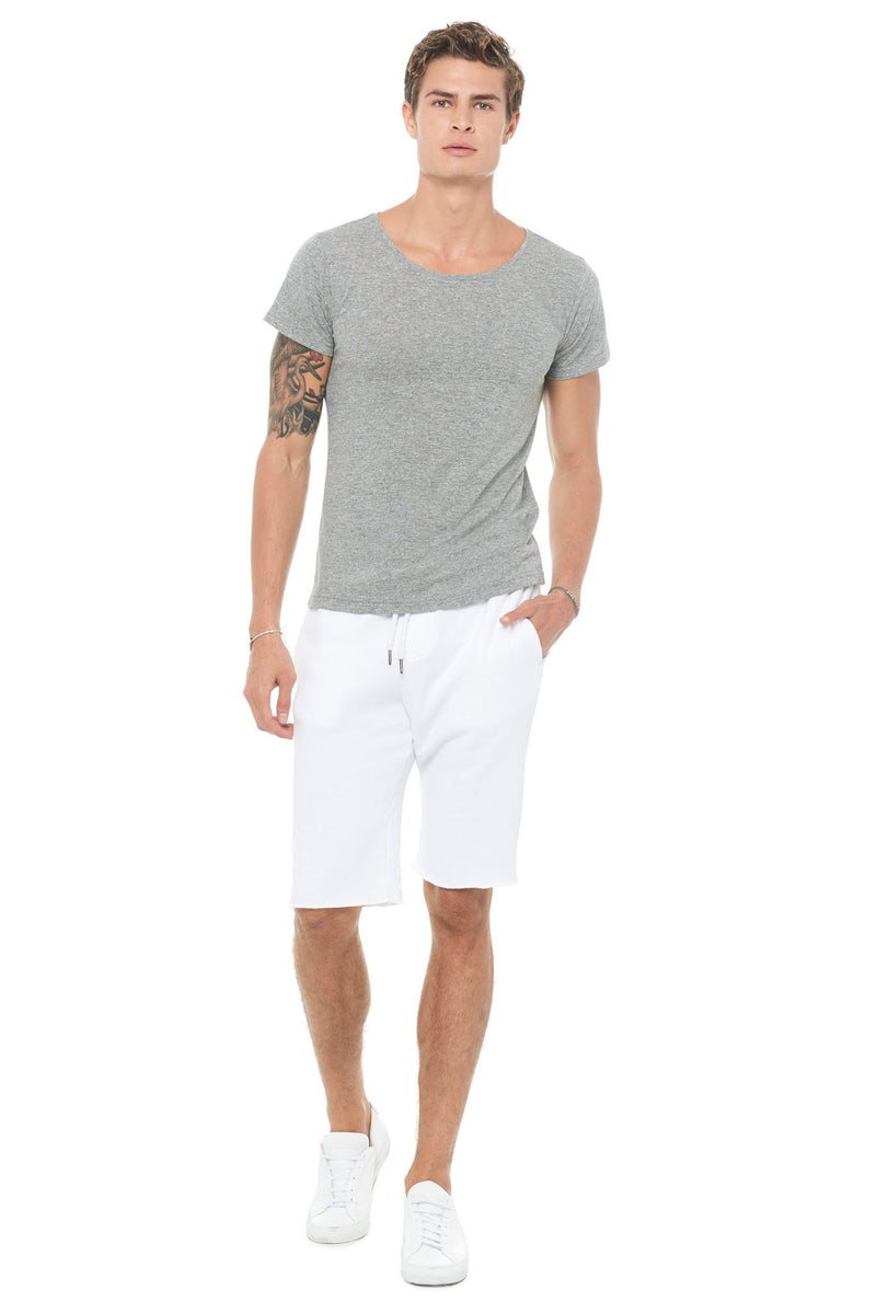Men's French Terry Cut Off Short with Adjustable Draw Chord — White