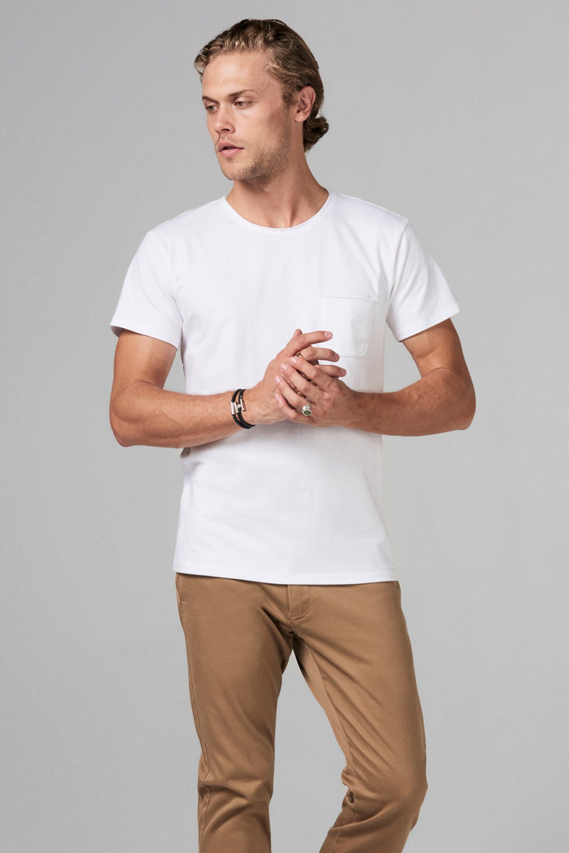 Men's Heavy Cotton Pocket Sailor Crew Neck Tee — White