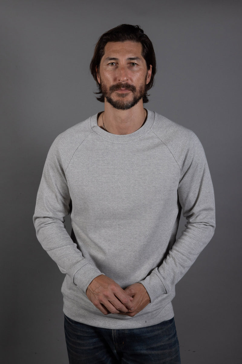 Westin Herringbone Pullover Sweater — White/Light Grey Herringbone