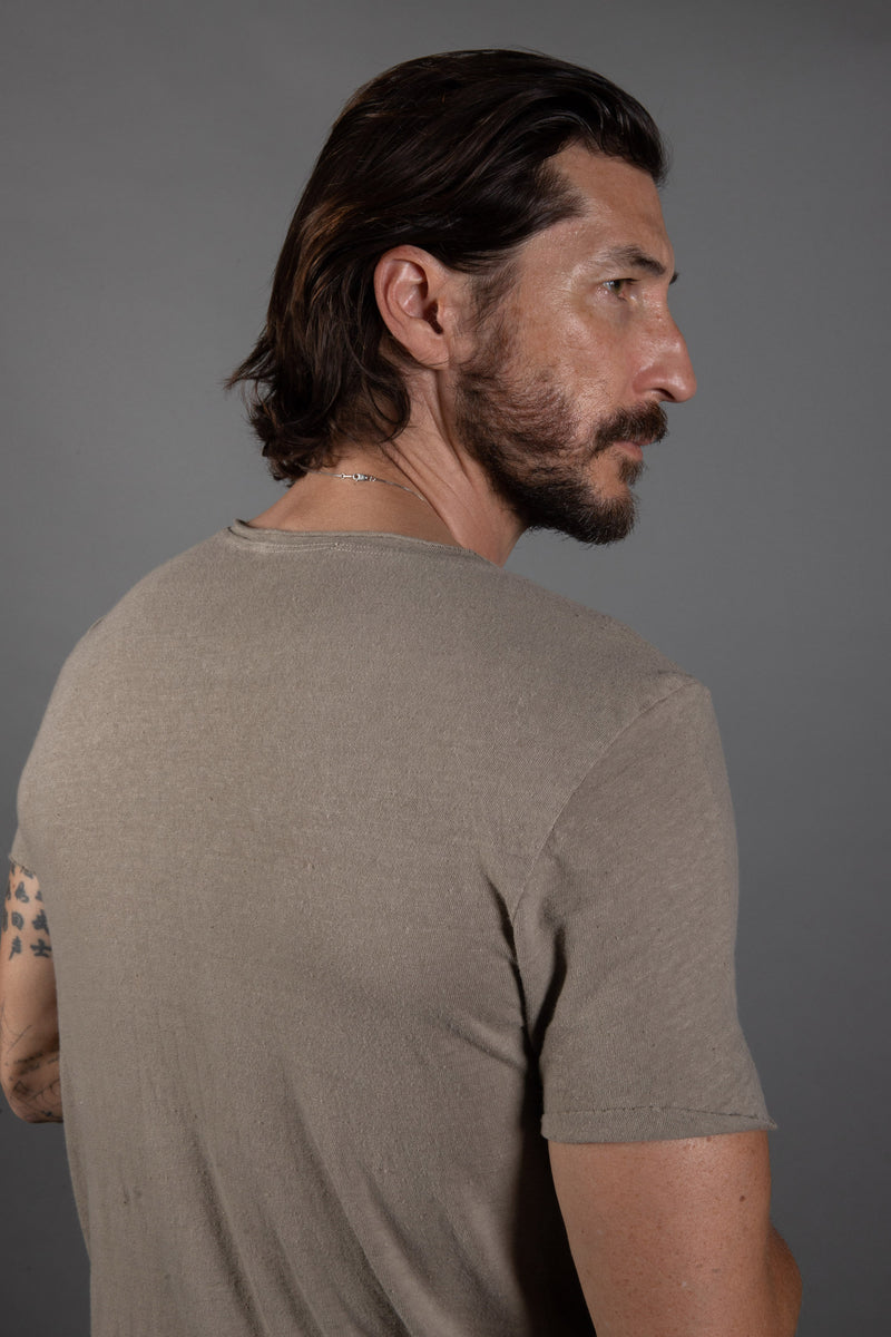 Men's Wallace Raw Neck Cotton Linen Crew Tee