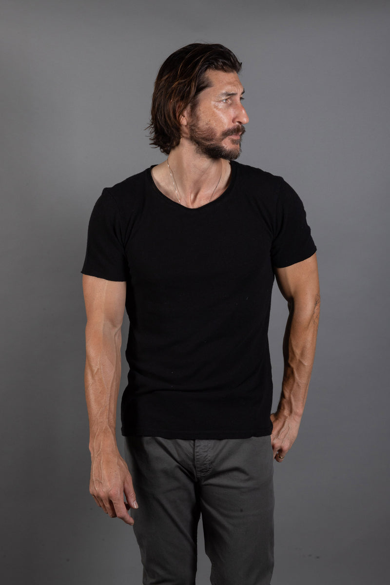 Men's Wallace Raw Neck Cotton Linen Crew Tee