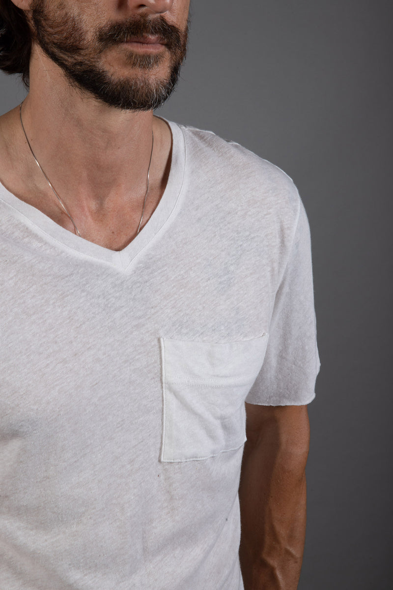 Men's Warren Wide Pocket Cotton Linen V-Neck Tee