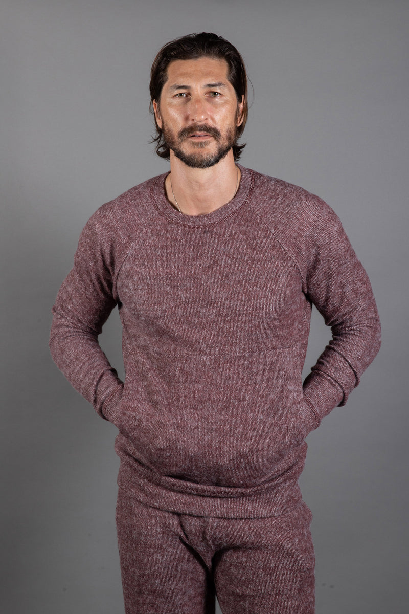 Men's Soft Knit Melange Kangaroo Pocket Pullover Sweater — Maroon