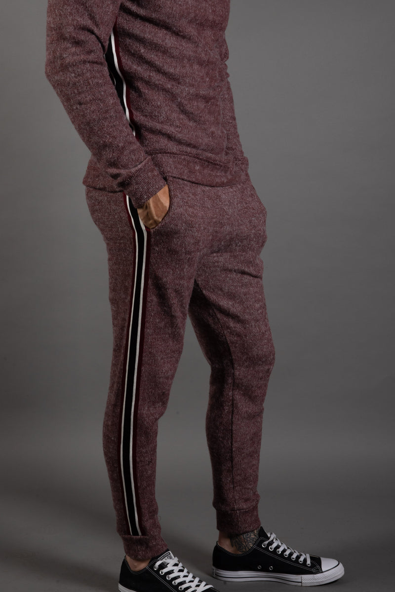 Men's Soft Knit Melange Stripe Side Pant — Maroon