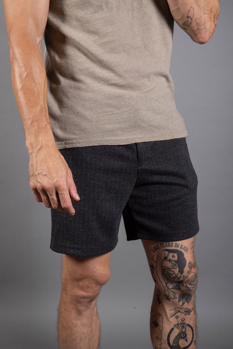 Spencer Herringbone Snap Short — Black/Grey Herringbone