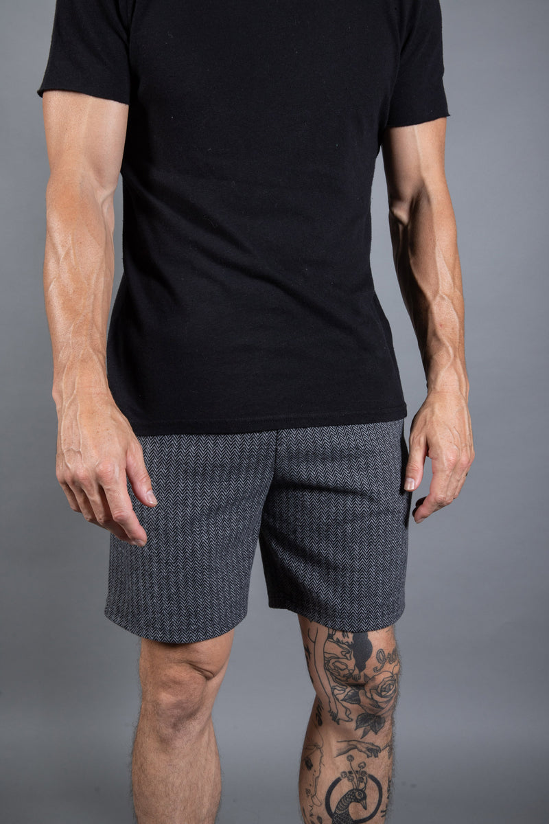 Spencer Herringbone Elastic Band Short — Black/Light Grey Herringbone