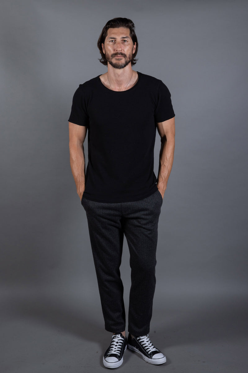 Spencer Herringbone Sweatpant — Black/Grey Herringbone