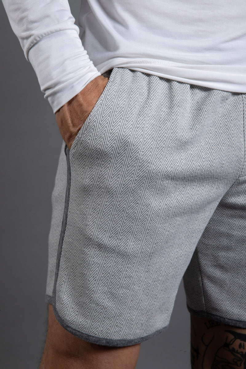 Westin Herringbone O.S.B. Shorts — White/Light Grey Herringbone