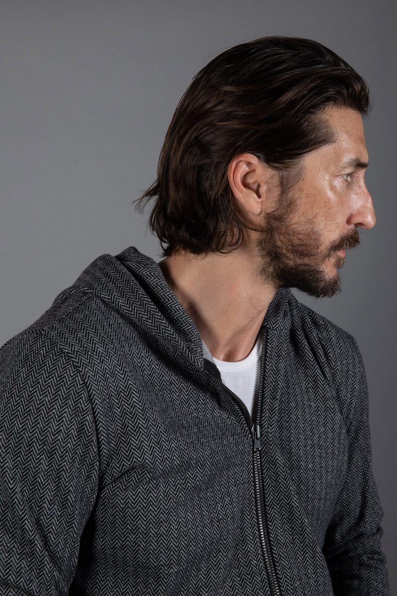 Spencer Herringbone Zip Front Hoodie