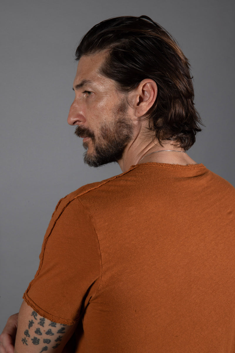 Men's Cotton Linen Patch Sleeve Tee