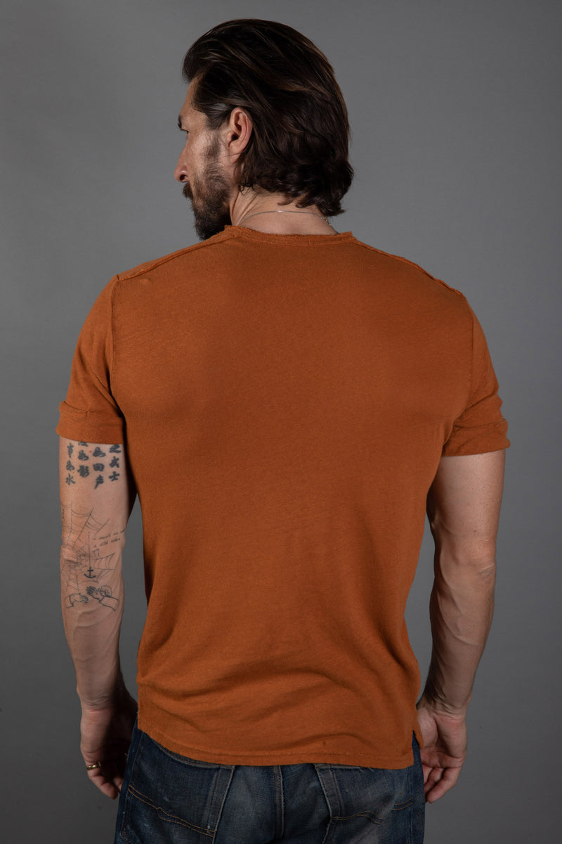 Men's Linen Blend Raw Edge Split V-Neck Tee