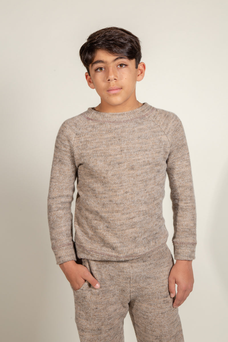 Boy's Soft Knit Crewneck — Camel