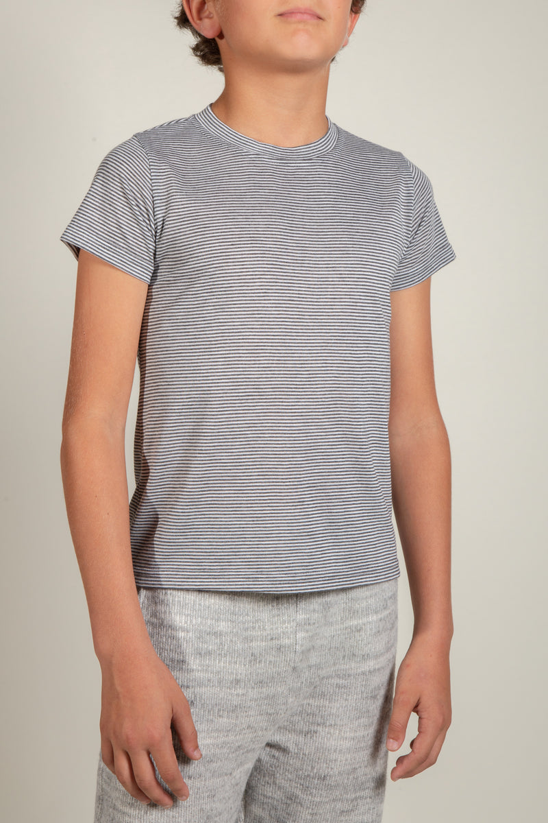 Boy's Jersey Striped Tee — Grey/White
