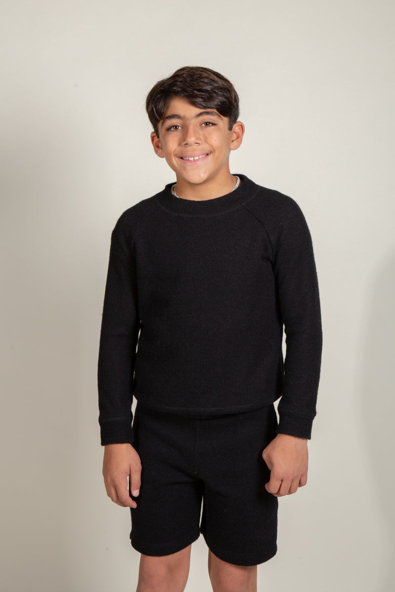 Boy's Soft Knit Crewneck — Jet Black