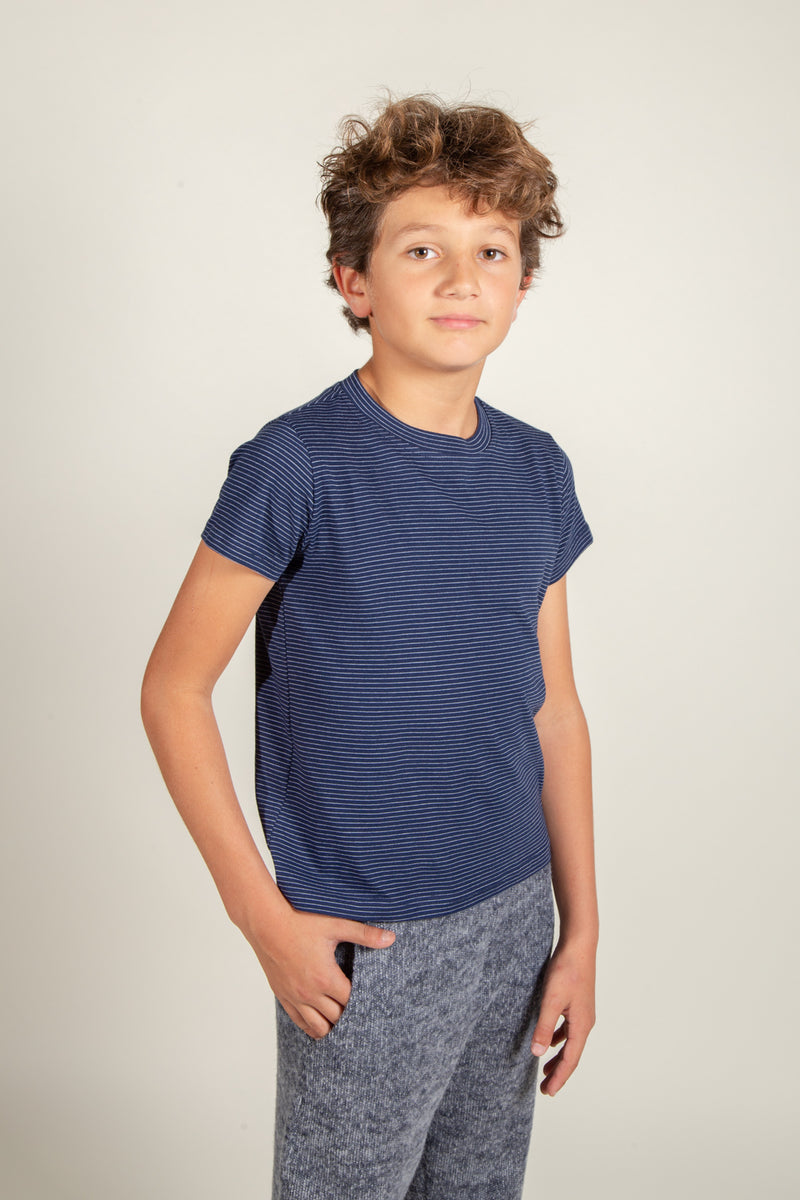Boy's Jersey Striped Tee — Navy/White