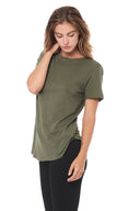 Women's Linen Blend Crew Neck Tee - Army - view 2