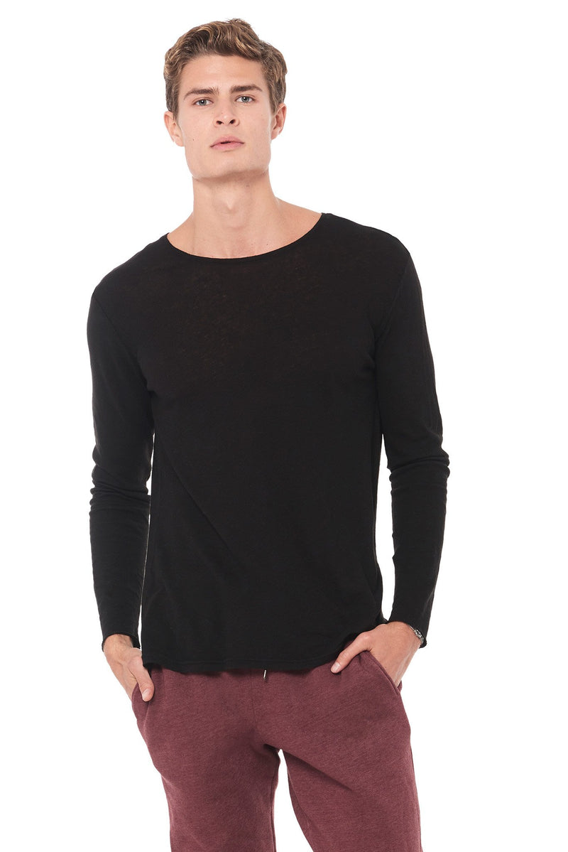 Men's Linen Blend Crew Neck Long Sleeve