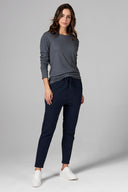 Women's Linen Blend Crew Neck Long Sleeve Shirt - Grey - view 2