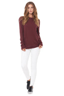 Women's Linen Blend Crew Neck Long Sleeve Shirt - Maroon - view 4
