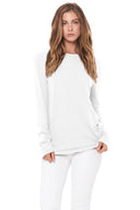 Women's Linen Blend Crew Neck Long Sleeve Shirt - White