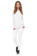 Women's Linen Blend Crew Neck Long Sleeve Shirt - White - view 2