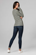 Women's Melange Knit V-Neck Pullover Sweatshirt - Army - view 3